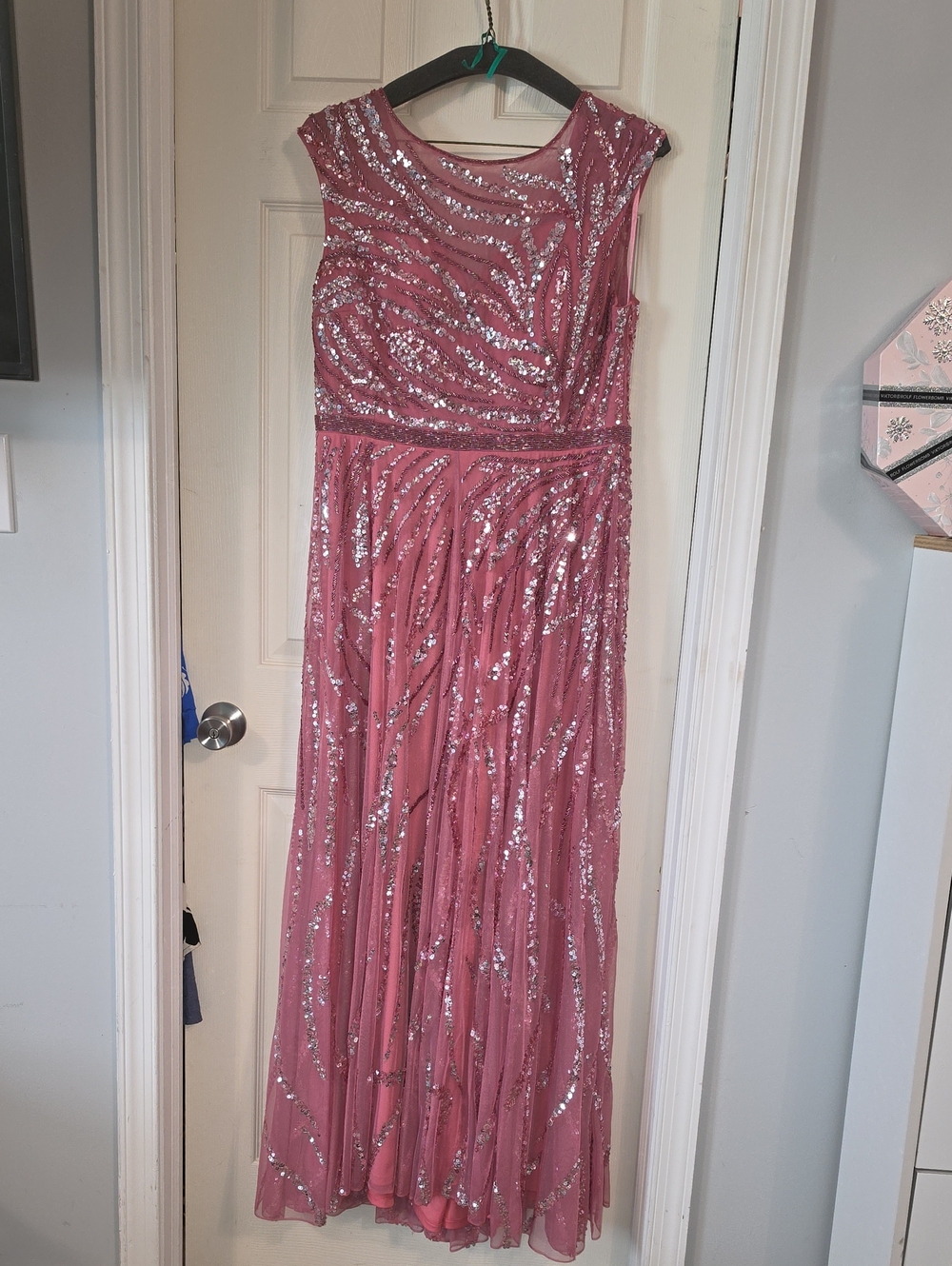Mac Duggal Dusty Rose Sequined Mesh Maxi Dress